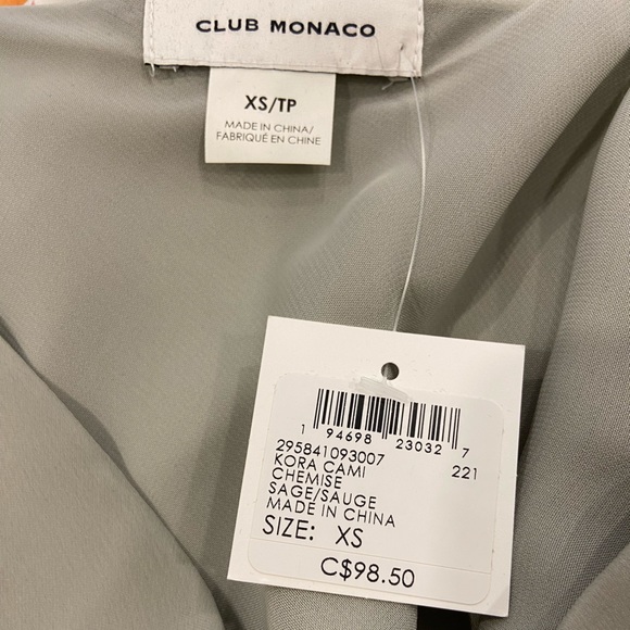 BNWT - Club Monaco - Kora Camisole - Sage - Size XS - Picture 3 of 5